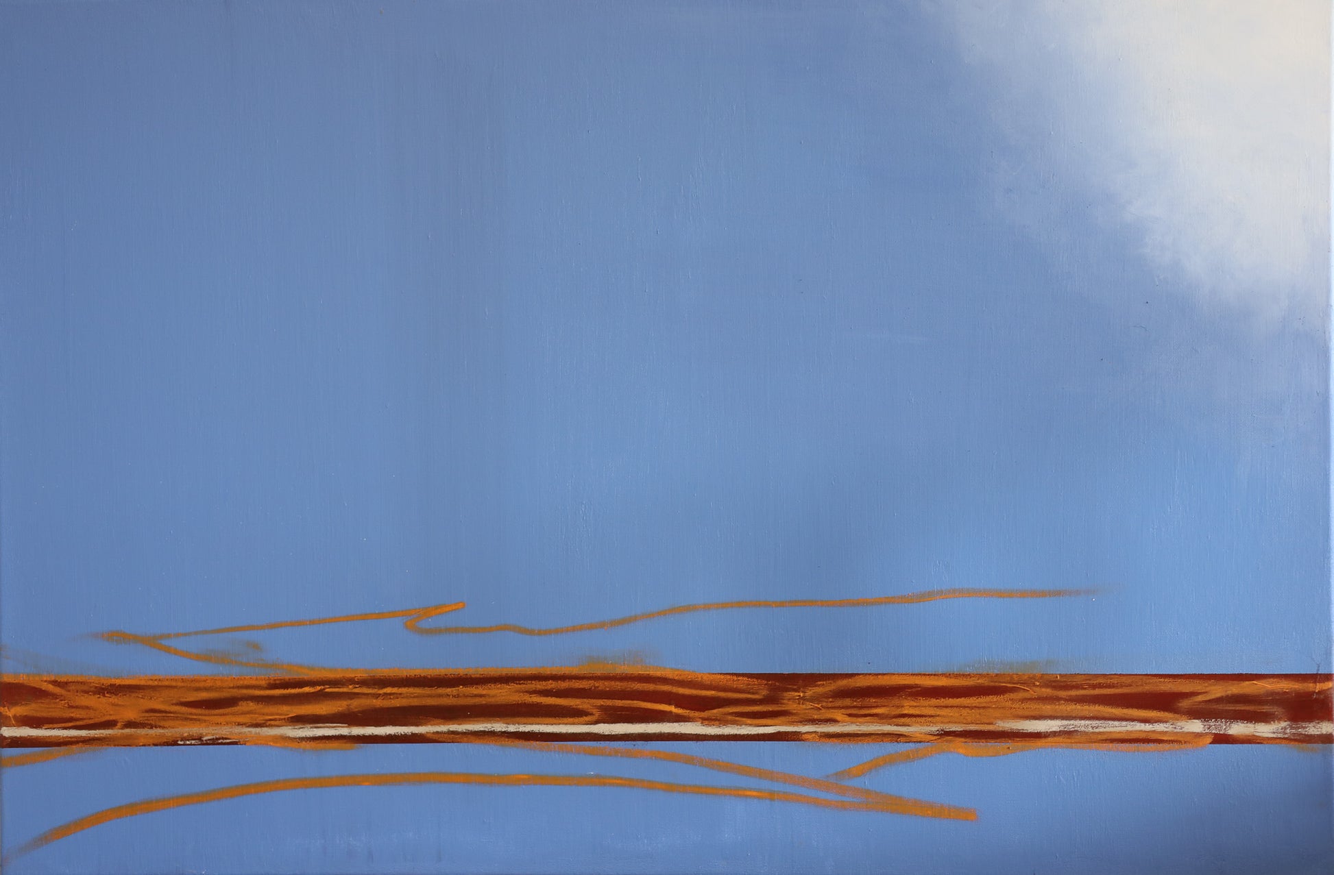 Abstract art with brown lines on a blue background