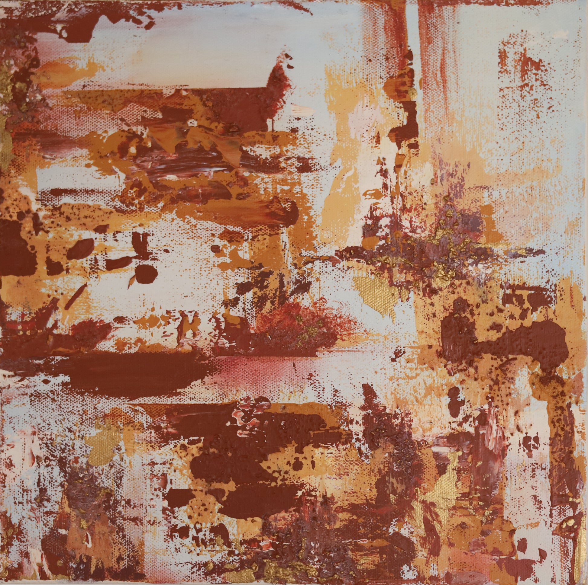 Abstract art piece with brown, beige, and pink colors
